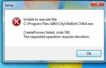 createprocess failed code 740
